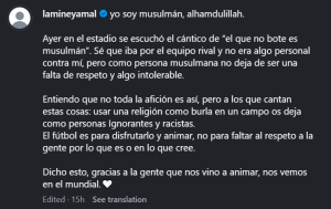 Saya seorang Muslim, alhamdulillah.

Kemarin di stadion, terdengar nyanyian "siapa pun yang tidak melompat adalah Muslim". Saya tahu itu ditujukan kepada tim lawan dan bukan ditujukan secara pribadi kepada saya, tetapi sebagai seorang Muslim, itu tetap tidak sopan dan tidak dapat ditoleransi.

Saya mengerti bahwa tidak semua penggemar seperti itu, tetapi kepada mereka yang meneriakkan hal-hal seperti itu: menggunakan agama sebagai ejekan di lapangan membuat Anda terlihat bodoh dan rasis. Sepak bola adalah untuk dinikmati dan disorak-sorai, bukan untuk tidak menghormati orang karena siapa mereka atau apa yang mereka yakini.

Meskipun demikian, terima kasih kepada semua orang yang datang untuk mendukung kami, sampai jumpa di Piala Dunia. 🤍
